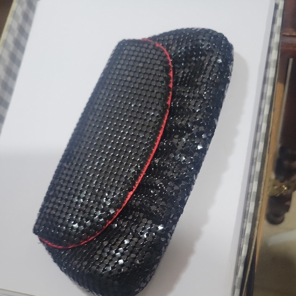Black Sequin Clutch with Red Trim